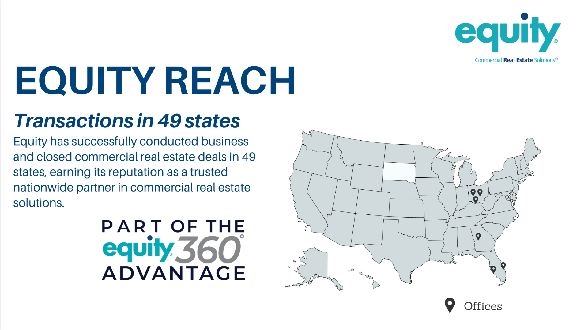 Equity Reach proposal slide showing transactions in 49 states across the United States