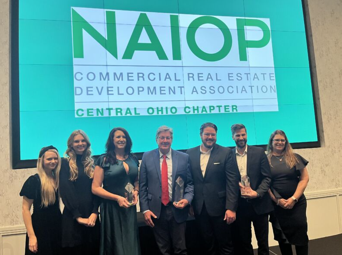 Team accepting awards at the NAIOP Central Ohio Chapter Awards Ceremony 2025